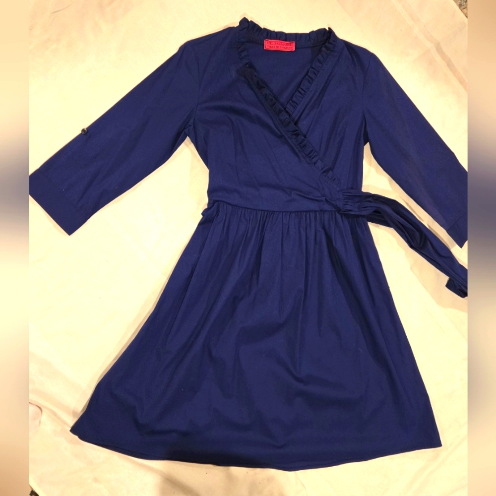 NWOT! One of a kind! MELISSA MASSE wrap dress. Navy in color.  Sz small.